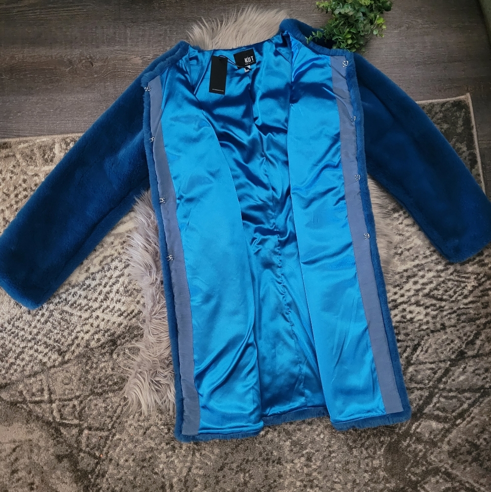 Kut From The Kloth Midnight Blue Faux Fur Midi coat Size Small  NWT - Picture 6 of 15